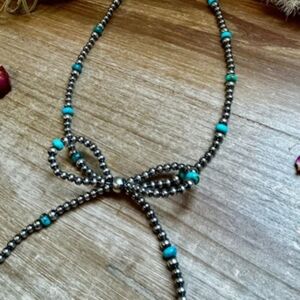 Bowtie Necklace with Turquoise Accents